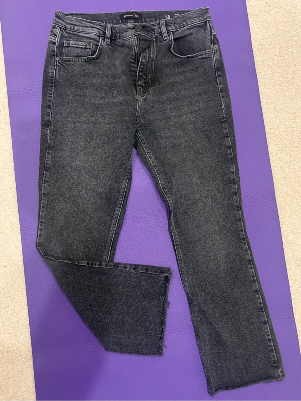 Massimo Dutti Black Washed Mid Rise Flare Cropped Jeans